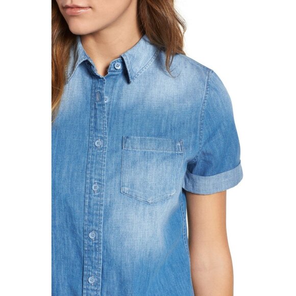 New AG Adriano Goldschmied Women’s Size XS Blue Denim Casual Button Up Shirt S/S - Picture 4 of 9